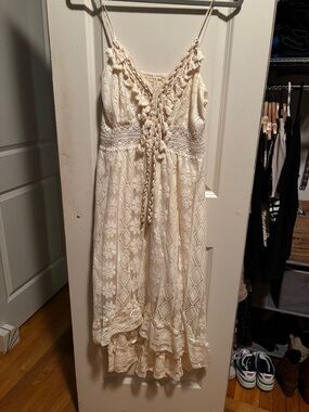 Cupshe Bohemian Lace Spaghetti-Strap Dress in Cream
